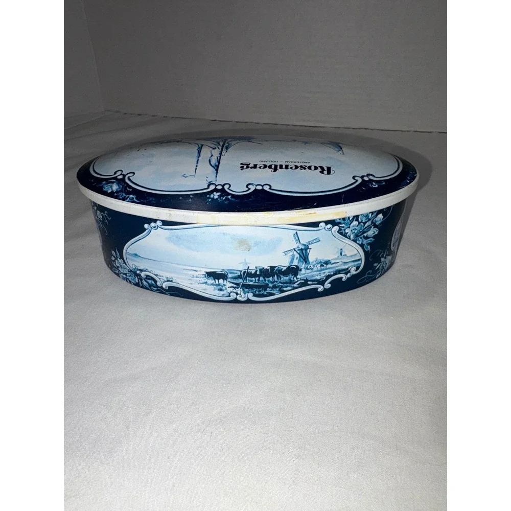 Rosenberg Amsterdam Holland Delft Blue Style Oval Metal Tin Nautical Decor‎ Vntg